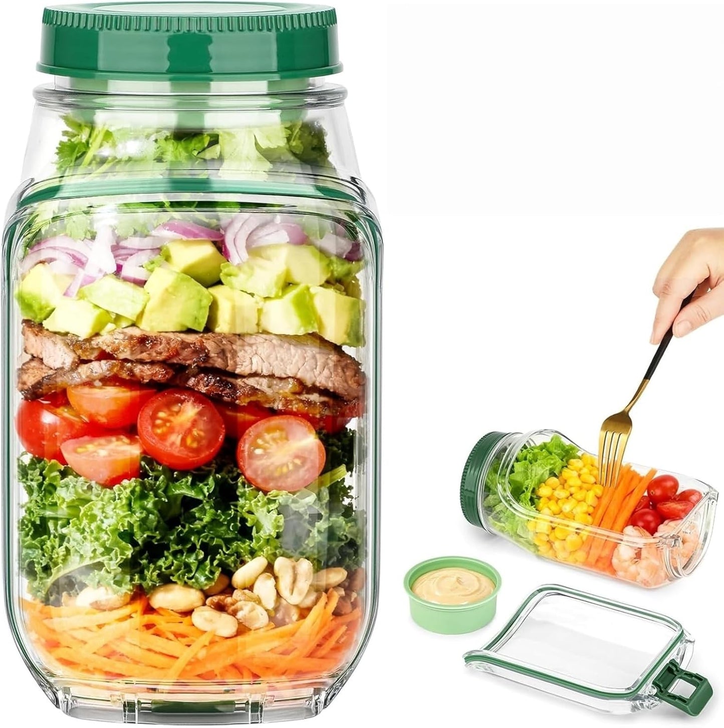 Fresh Pod - Mason Style Salad Container - Daily Commute - Lunch Jar - BPA Free Leakproof