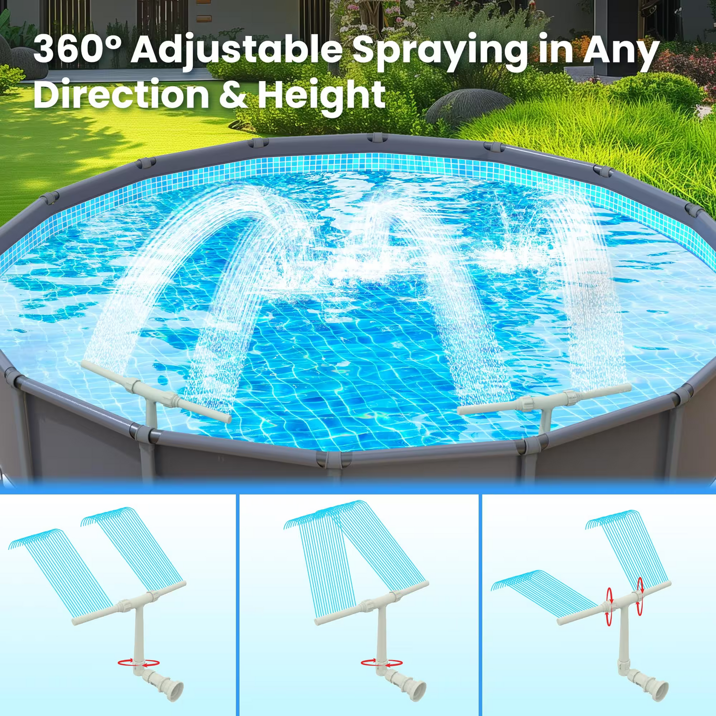 Adjustable Dual Spray Waterfall Sprinkler Cooler for Pool