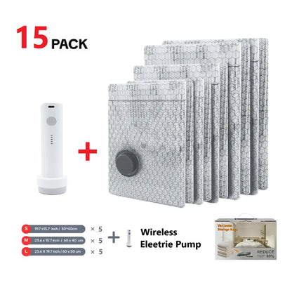 [2026 Upgraded VacBrid] Cordless Vacuum Compression Bag Set – 15 Pack