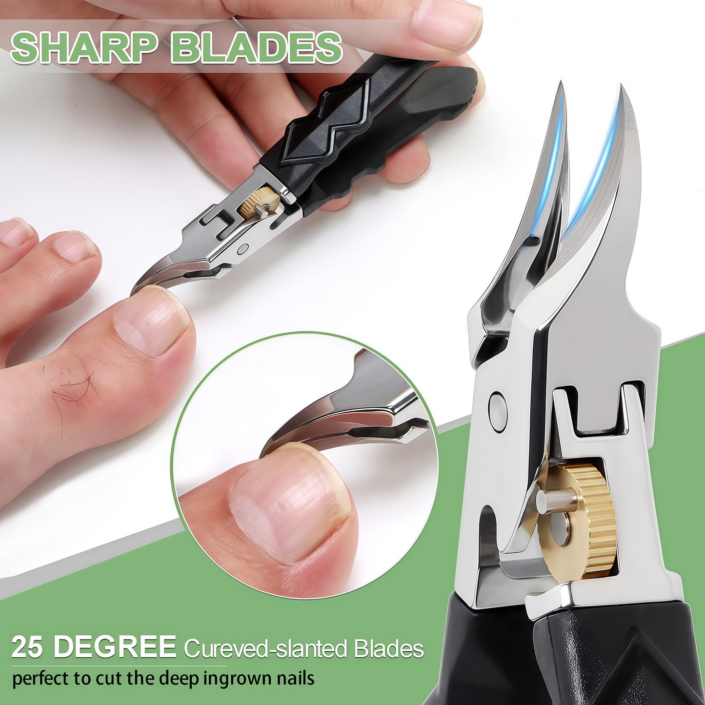2026 New Upgrade Black Anti-Slip Grip Gear Lock Nail Clipper Set with Ultra-Sharp Tips for Precise Access to Nail Grooves, Angled Nail Clippers for Thick Nails for Men Women