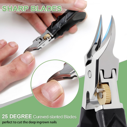 2026 New Upgrade Black Anti-Slip Grip Gear Lock Nail Clipper Set with Ultra-Sharp Tips for Precise Access to Nail Grooves, Angled Nail Clippers for Thick Nails for Men Women