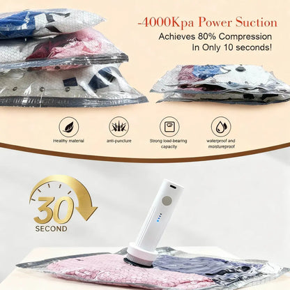 [2026 Upgraded VacBrid] Cordless Vacuum Compression Bag Set – 15 Pack