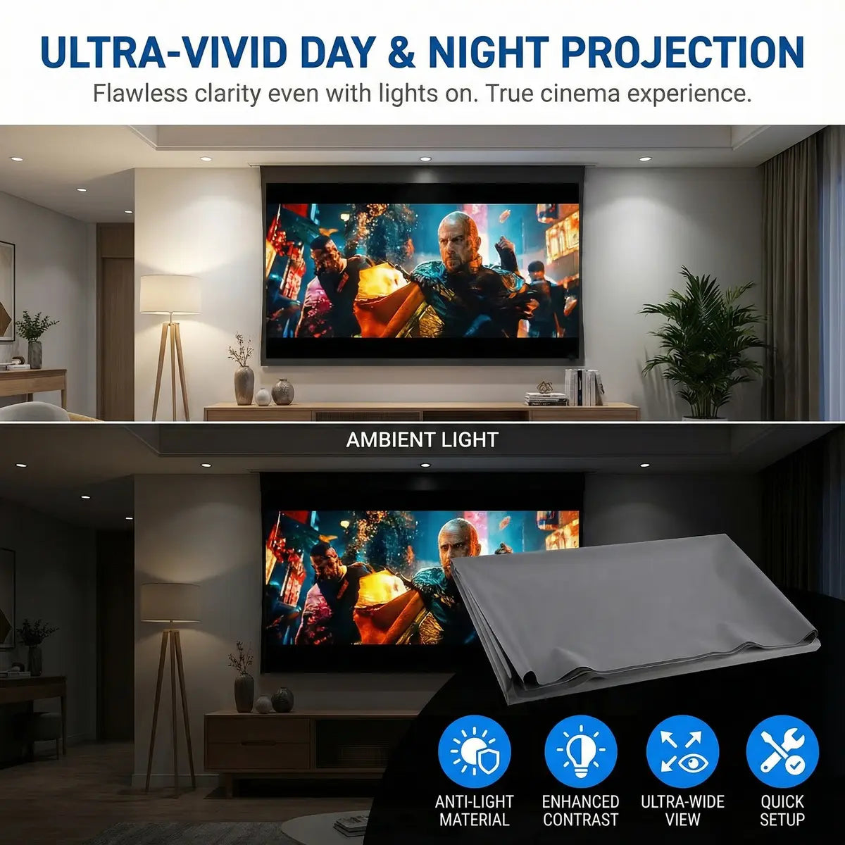 LAST DAY 50% OFF 🔥 Black Border ALR Screen - Home Theater - Foldable Projector Screen - Daytime Viewing Upgrade 🎥