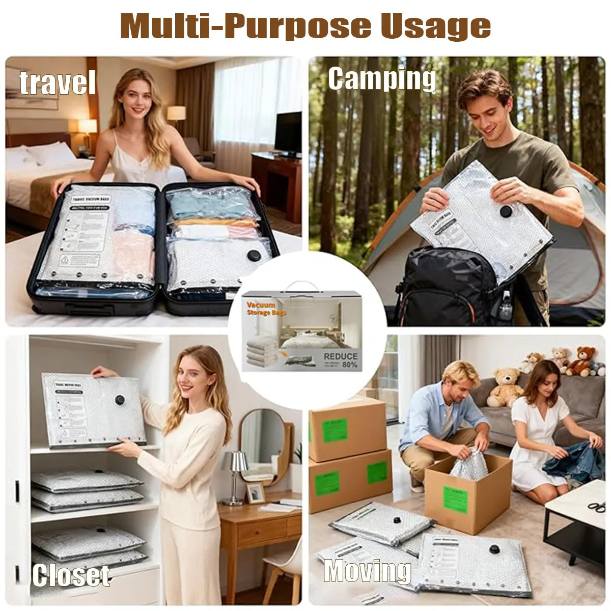[2026 Upgraded VacBrid] Cordless Vacuum Compression Bag Set – 15 Pack