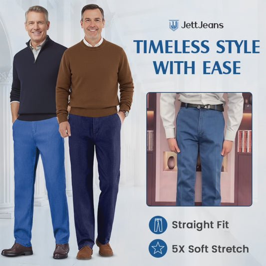 Premium Men's Classic Straight Fit Stretch Denim Jeans with Deep Pockets - All Day Comfort & Durability