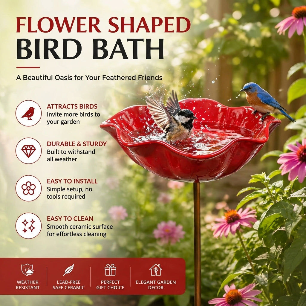 Floral Bird Bath Garden Stake