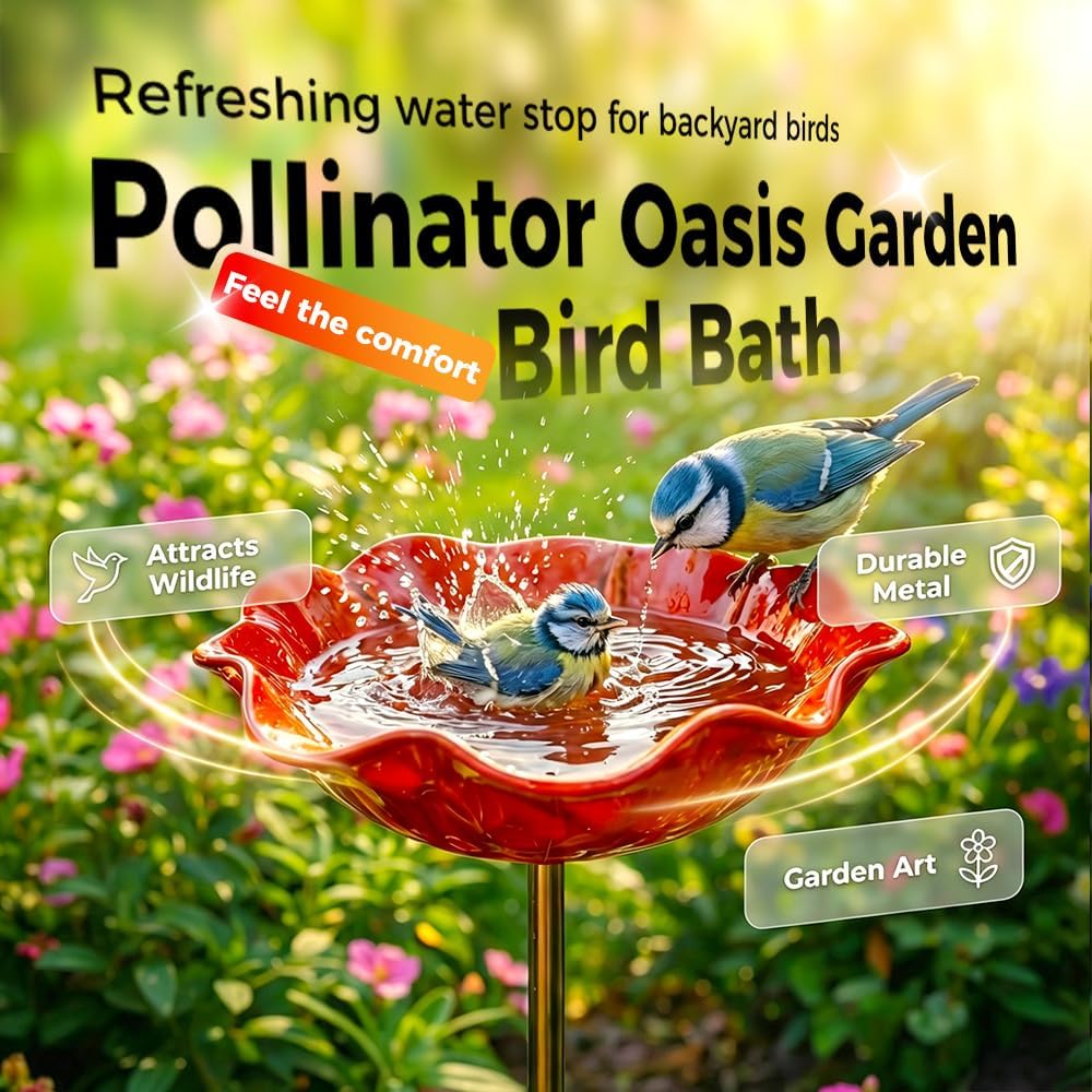 Floral Bird Bath Garden Stake