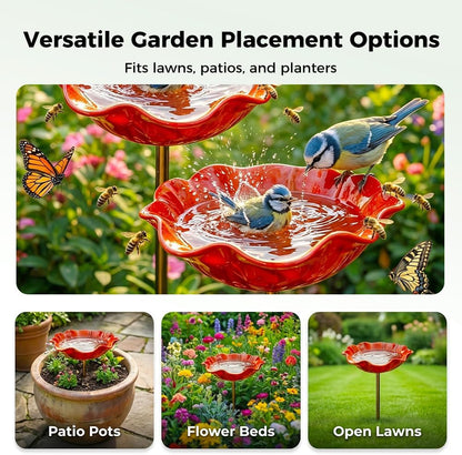 Floral Bird Bath Garden Stake