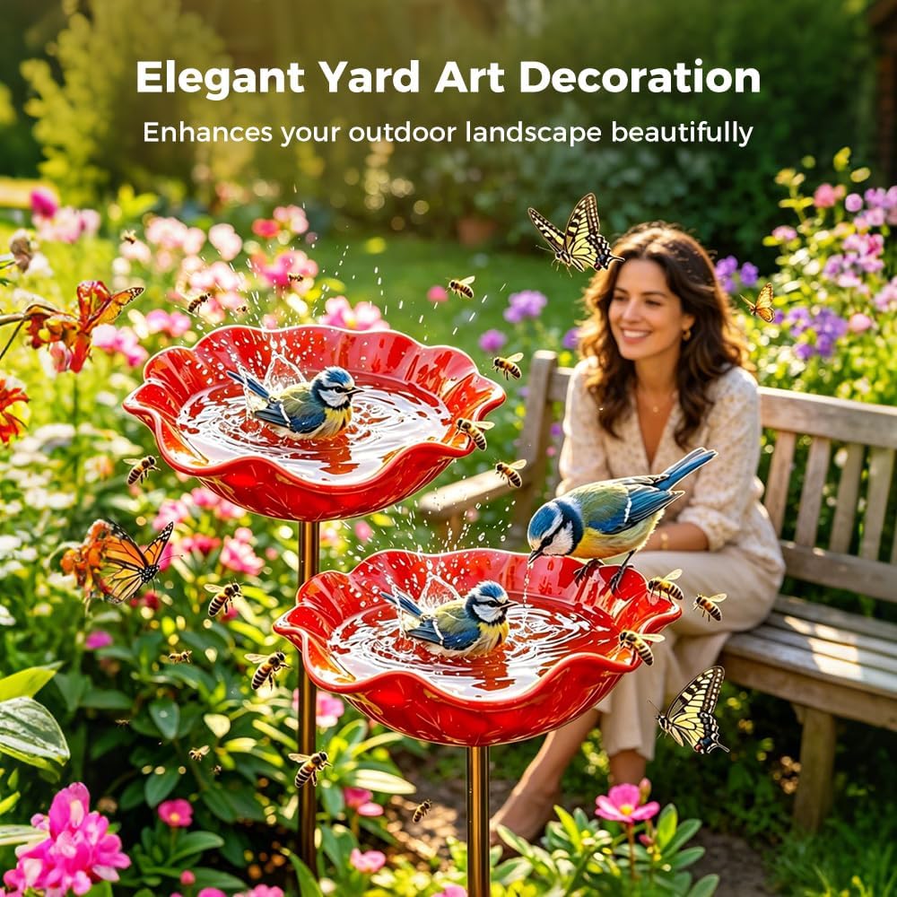 Floral Bird Bath Garden Stake
