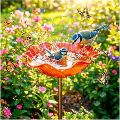 Floral Bird Bath Garden Stake