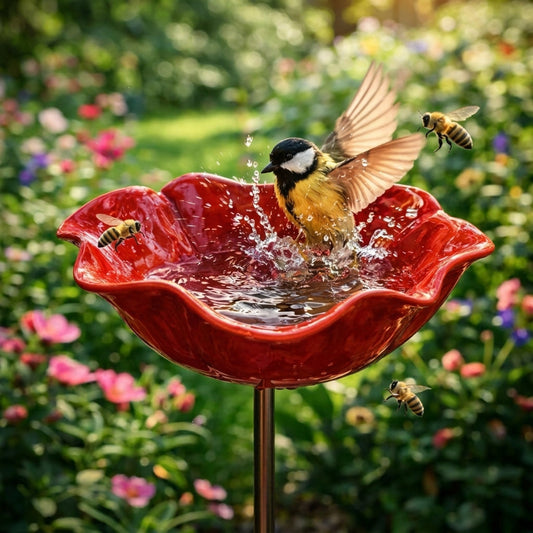 Floral Bird Bath Garden Stake